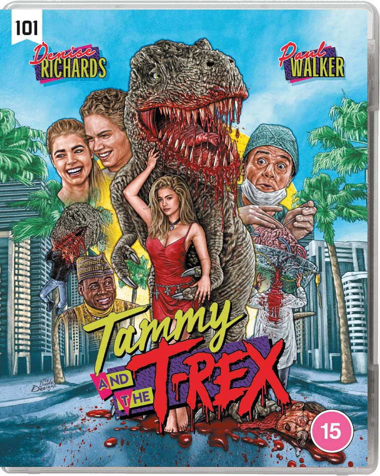 Blu-ray cover for "Tammy & The T-Rex" featuring a dinosaur and cast.
