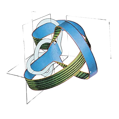 Abstract geometric album cover with blue, green, and white ribbon shapes.