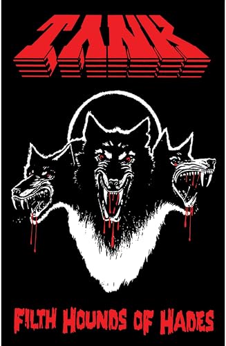 Black poster with red "TANK" text and three-headed canine illustration.