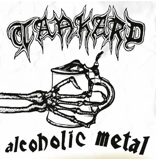 Black and white illustration of a skeletal hand holding a tankard.