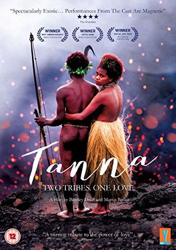 DVD cover for “Tanna” featuring two embracing people with traditional dress.