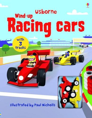 Cover of children’s book featuring red and yellow wind-up racing cars.