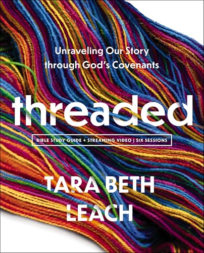 Book cover with colorful threads and title "Threaded" by Tara Beth Leach.