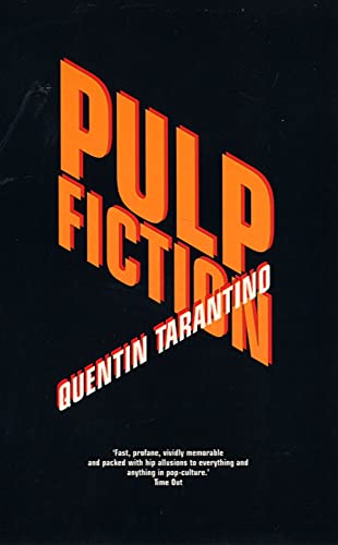 Book cover for Pulp Fiction screenplay by Quentin Tarantino with bold orange text on black.