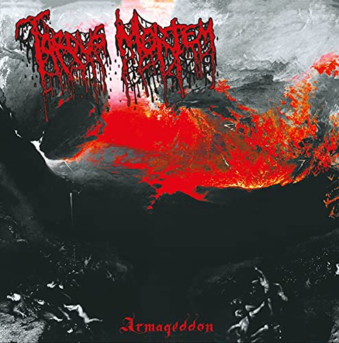 CD cover for "Tardus Mortem - Armageddon" with fiery, apocalyptic imagery.