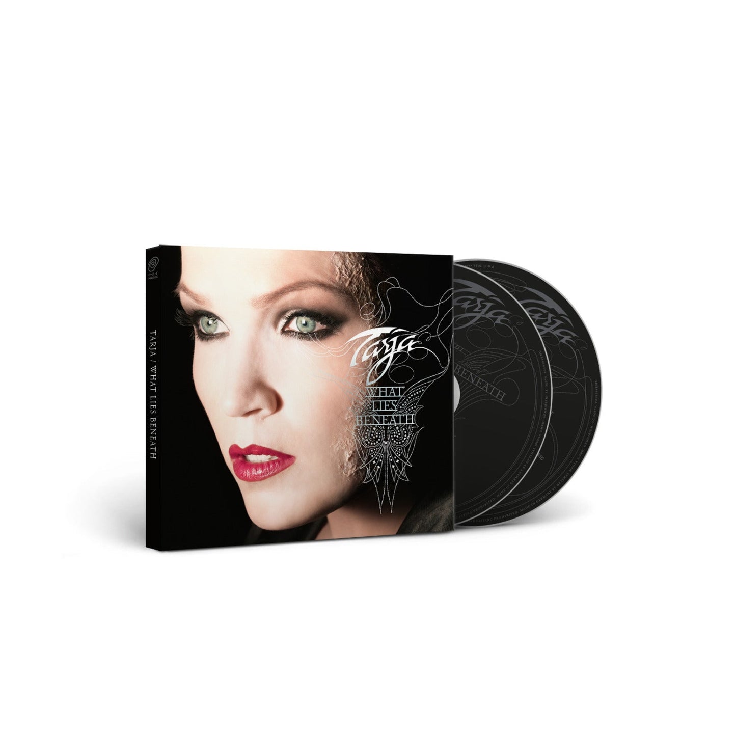 Tarja What Lies Beneath CD digipak showing a close-up of a woman's face.