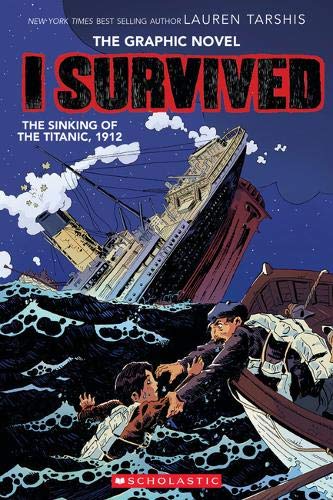 Book cover depicting the Titanic sinking with a boy in a lifeboat.
