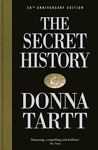 Black book cover with white text: "The Secret History" by Donna Tartt.