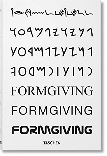 Book cover with abstract drawings and the repeated word "FORMGIVING.