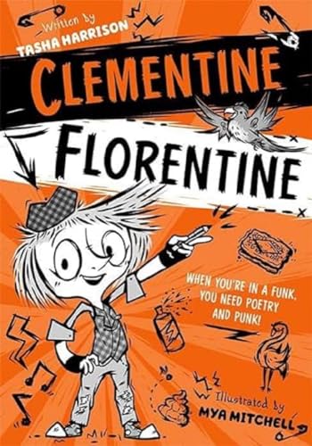 Book cover: “Clementine Florentine” with illustrated girl, bird, and spray paint.