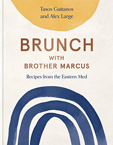 Book cover for Brunch with Brother Marcus with abstract yellow and blue shapes.