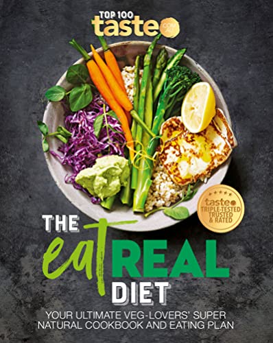 Cookbook cover featuring a colorful bowl of vegetables and the title "The Eat Real Diet".