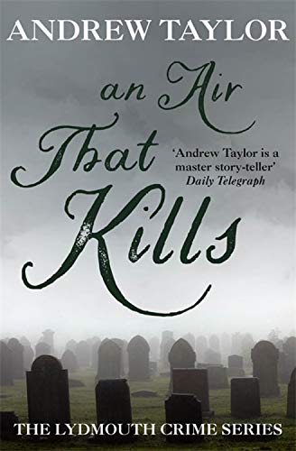 Book cover: “An Air That Kills” with a foggy graveyard scene.
