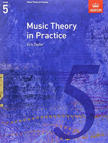 Blue ABRSM Music Theory in Practice Grade 5 textbook cover with musical notation.