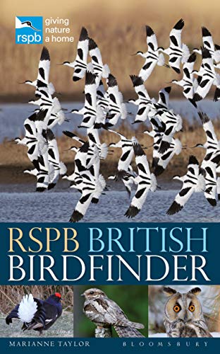 Book cover: flock of birds in flight, "RSPB British Birdfinder" title.