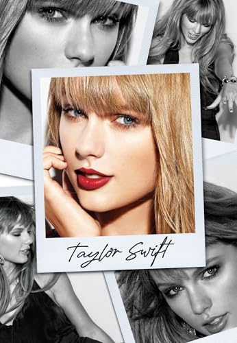 Polaroid-style portrait of Taylor Swift surrounded by smaller images of her.