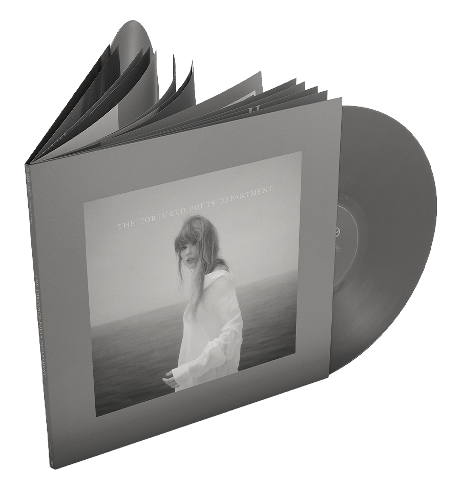 Taylor Swift The Tortured Poets Department vinyl record with open gatefold sleeve.