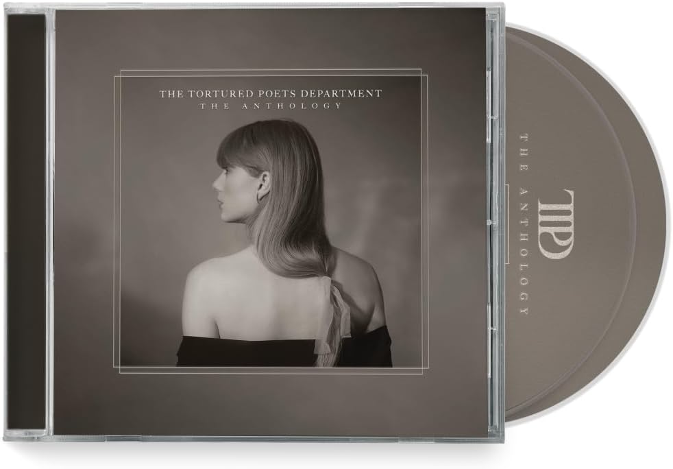 Taylor Swift's "Tortured Poets Department: Anthology" CD in a clear case.