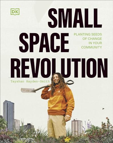 Book cover featuring a person with a shovel amidst urban greenery.