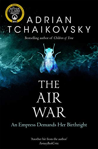 Book cover: dark background, glowing insect, and bold white title “The Air War”.
