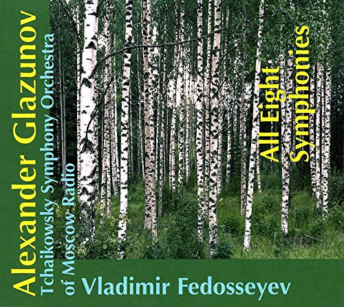 CD cover featuring a birch forest with text identifying Alexander Glazunov’s symphonies by Vladimir Fedosseyev.