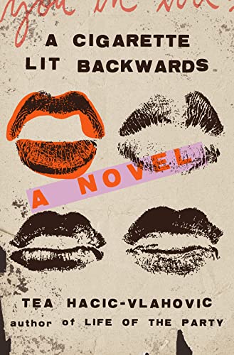 Book cover with repeating lip illustrations and bold orange text.