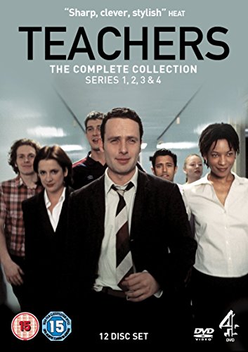 Teachers" DVD cover featuring a group of actors, series 1-4 collection.
