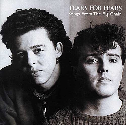 Black and white portrait of Tears for Fears members on album cover.