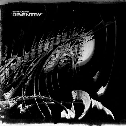 Black and white album cover with abstract spaceship and text “RE•ENTRY”.