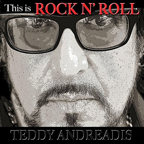 Close-up of Teddy Andreadis wearing sunglasses, album cover art.
