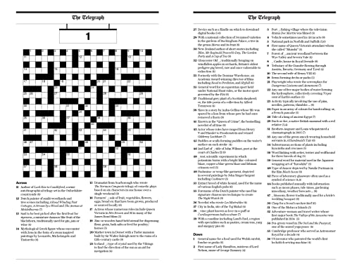A Telegraph crossword puzzle page with a numbered grid and lists of clues.