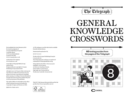 Book cover: "The Telegraph General Knowledge Crosswords 8" with a seated reader.