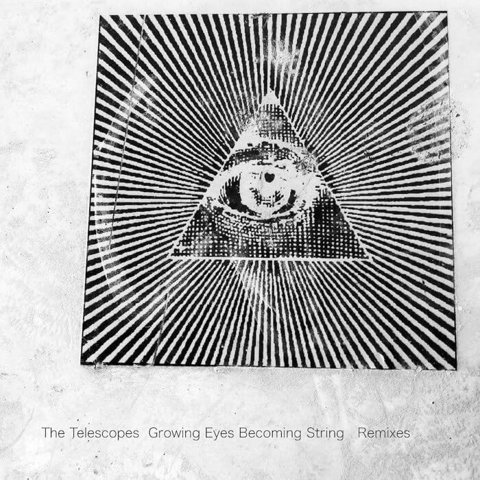 Black and white album cover with an eye within a triangle design.