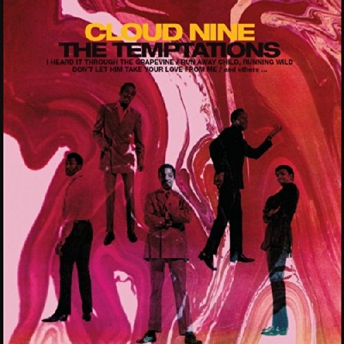 Album cover for The Temptations’ “Cloud Nine” featuring five suited men.