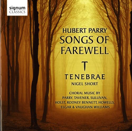 CD cover for Hubert Parry’s “Songs of Farewell” with forest imagery.