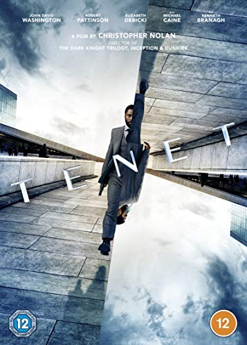 DVD cover for “Tenet” featuring John David Washington in action.