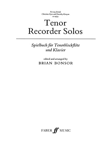 Sheet music cover titled "Tenor Recorder Solos" with publisher's logo.