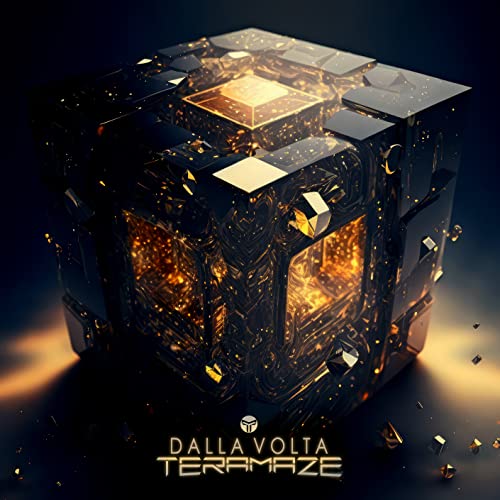Dark, geometric cube with glowing gold interior and “Dalla Volta” text.