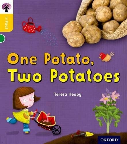 Book cover: “One Potato, Two Potatoes” with girl, potatoes, and garden tools.