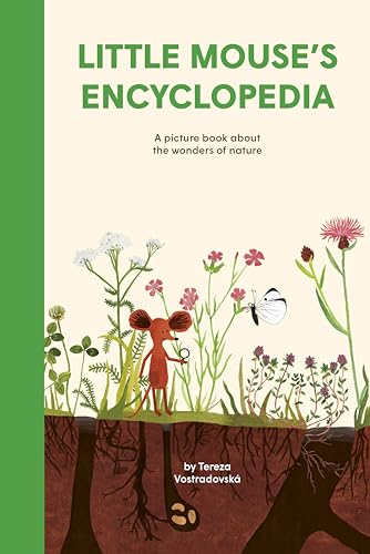 Book cover: a little mouse with a magnifying glass in wildflowers.