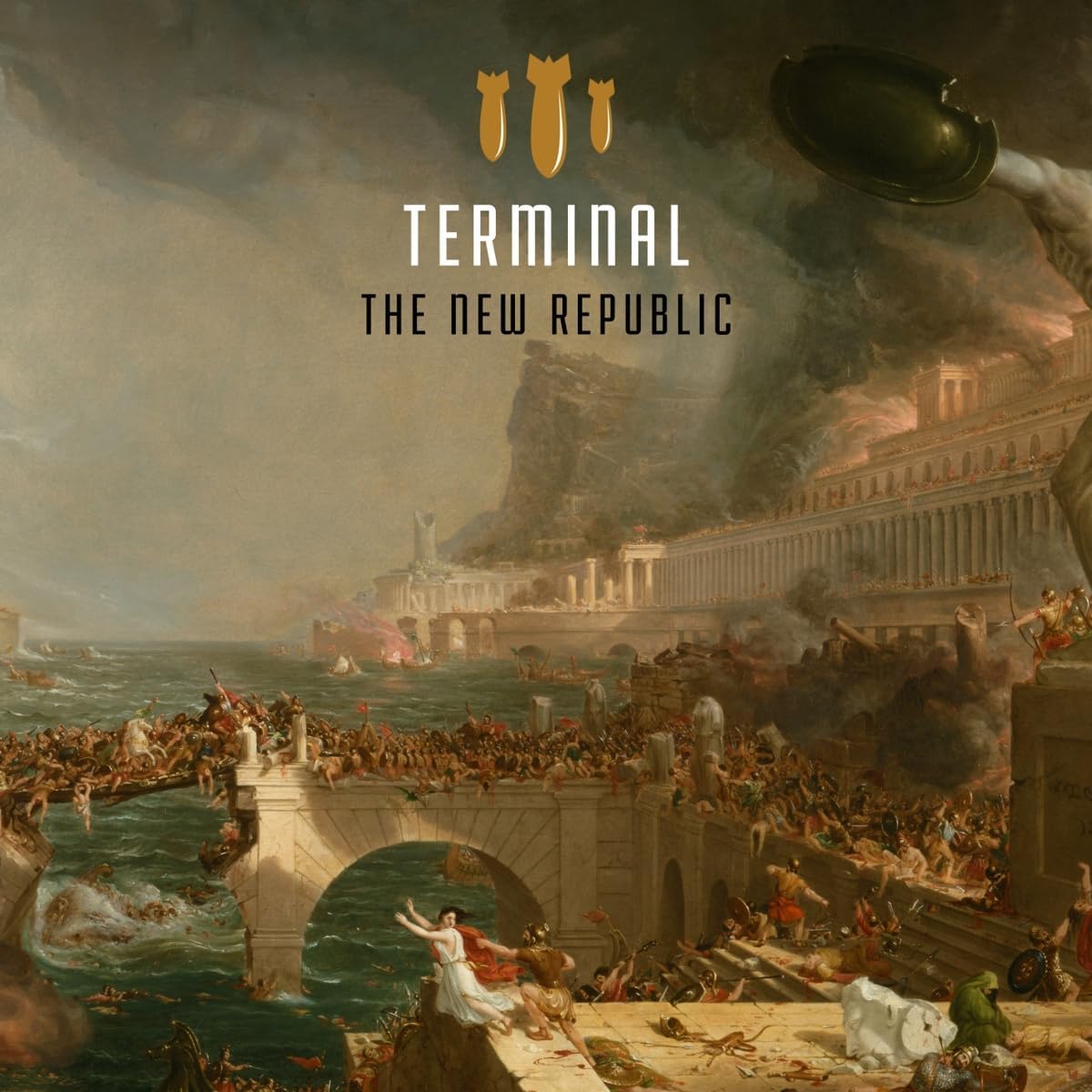 CD cover: painting of a classical coastal city and battle scene.