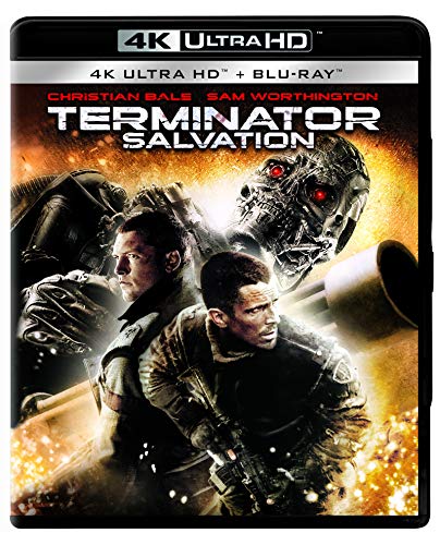 Terminator Salvation" Blu-ray cover featuring Christian Bale, Sam Worthington, and a Terminator.