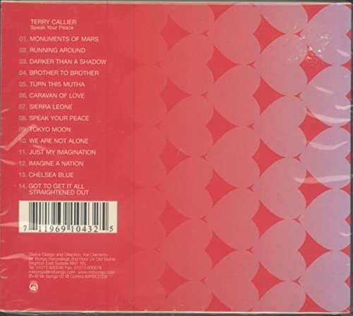 CD back cover: red background with repeating heart pattern and tracklist.