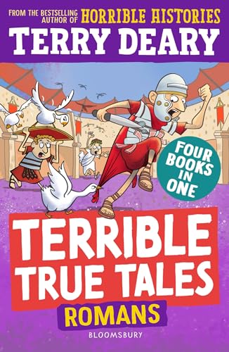 Book cover showing a cartoon Roman soldier running from geese in an arena.