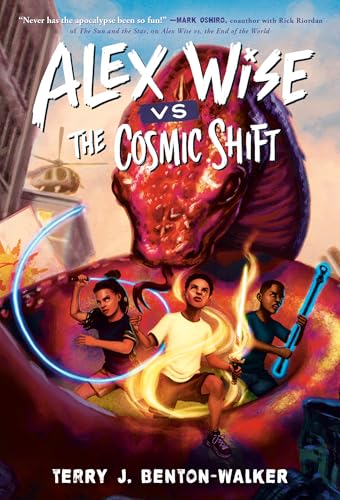 Book cover: three young people facing a large, swirling, cosmic monster.