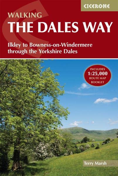 Book cover for Walking the Dales Way featuring a landscape of trees and hills.