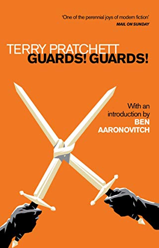 Orange book cover with crossed swords held by shadowy hands.