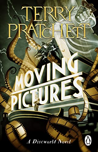 Book cover for āMoving Picturesā by Terry Pratchett, featuring film reels and an octopus.