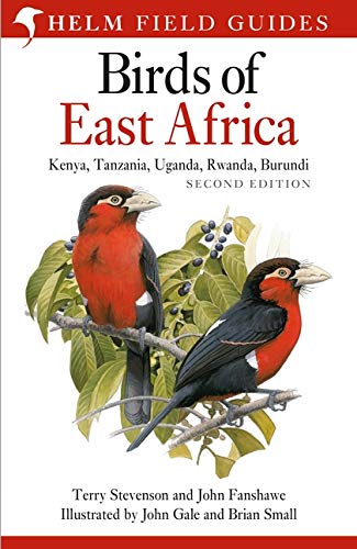 Book cover for Birds of East Africa featuring two red and black birds.