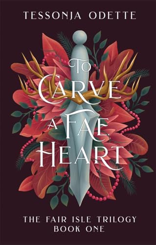 Book cover featuring a central dagger, deer antlers, and red leaves on dark background.